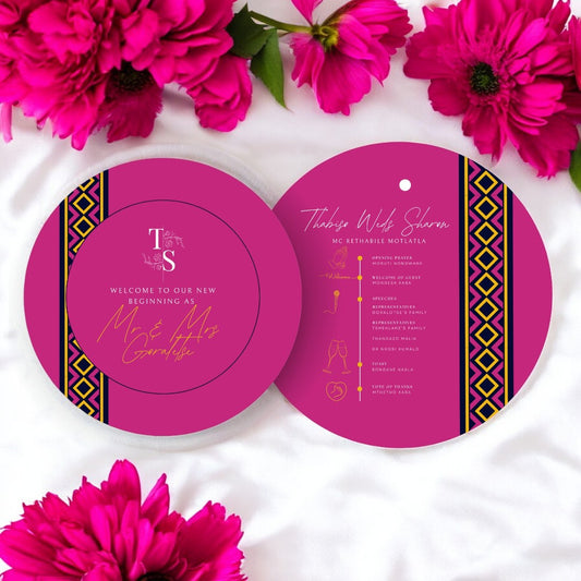 Custom 2-Piece Round Wedding Program & Menu – Stylish Design for Modern & Traditional Celebrations